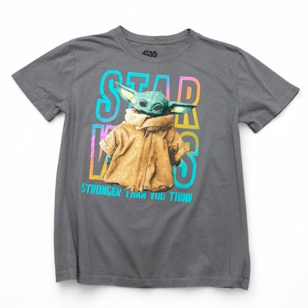 Star Wars Graphic Tee Grogu Baby Yoda Gray Stronger Than You Think Rainbow L